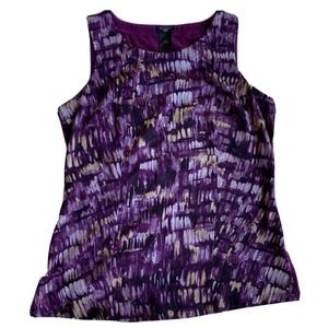 Ann Taylor Petite Blouse Sz SP Tank Top Sleeveless Purple Tan Marbled Summer